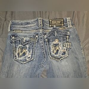 Miss Me Distressed Blue Jeans with Embellished Pockets